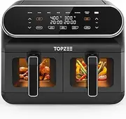 [topzee] 8L Large Air Fryer - Dual Basket Airfryer with Easy View Windows, Preheat, Air Fry, Roast, Broil, Bake, Dehydrate, 2 Independent 4 L Nonstick Dishwasher Safe Baskets, Black