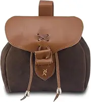 [Generic] Belt Pouch Medieval Costume Accessory Leather Drawstring Coin Purse Waist Bag (Brown, One Size)