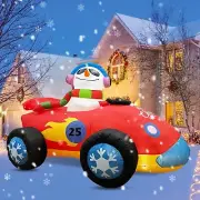 Christmas Snowman Drive Racecar Inflatable Decor Blow Up Lawn LED Yard Airblown