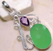 Natural Aquamarine Chalcedony 925 Solid Sterling Silver Pendant @B4-1