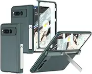 Jarttarn Plain Leather Magnet Cover Compatible with Google Pixel Fold Case Matte Skin Screen Protector Hard Full Protection Holder Anti Drop Fundas for Pixel Fold (Green)