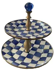 Mackenzie Childs Royal Check Enamel Two Tier Tidbit Tray Server Sweet Stand Fr S