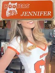 ~NEW~ JENNIFER HOOTERS Girl Uniform Collectible Pin Badge Tag Orange NAME TAG