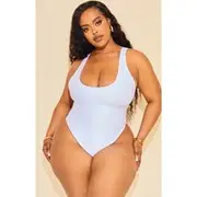 Plus White Scoop Neck Swimsuit, White