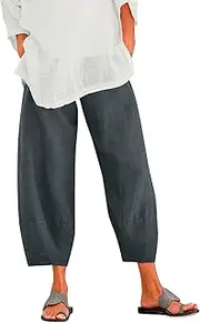 [Generic] Linen Pants for Women Summer 2025 Elastic High Waist Pants Baggy Lightweight Comfy Casual Yoga Trousers with Pockets