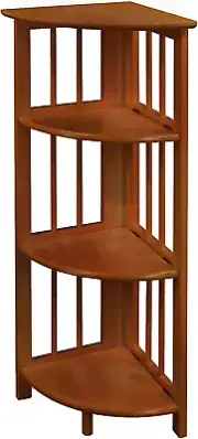 4-Shelf Corner Folding Bookcase, Honey Oak