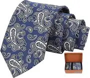 [MEIANJU] Mens Tie Set Gift Box Necktie with Collection Pocket Squares Tie Clips Cufflinks For Men