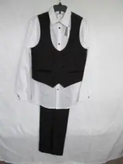 NWT Boy's VAN HEUSEN 3pc FORMAL TUXEDO SUIT, SHIRT, VEST, PANTS size 14 reg. BLK