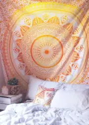 Yellow Orange Indian Mandala Tapestry Hippie Wall Hanging Queen Size Bedspread