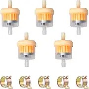 Gas Inline Fuel Filters with Magnet for Motorcycle ATV Quad Go Karts Accessories 3/16 Inch (Pack of 5 with Fuel Clamps x 10)