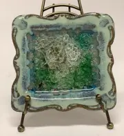 Down To Earth Art Pottery Recycled Glass Ocean Blue Green Square Trinket Dish