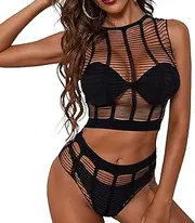 [SAOJEYI-DG] Women's Lingerie Set Sexy 2 Piece Fishnet Sexy Hollow Bra and Panty Sets Sheer Matching Exotic Transparent