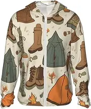 [BWLHJKE] Men's Sun Shirts UPF 50+ Sleeping Bag Boots Campfire Pattern Sun Protection Hoodie Lightweight Long Sleeve Rash Guard