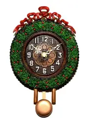 Animated Swinging Pendulum Christmas Wreath Holiday Quartz Wall Clock