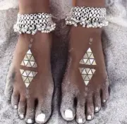 Boho Silver Multi Chain Anklet Bohemian Style Festival Jewelry Fashion Jewelry