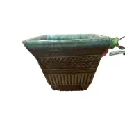 Vintage Hull USA #A2 Square Blended Green Glaze Footed Art Pottery Planter