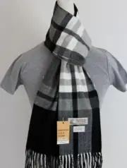 Men's Winter Scarf Check-Plaid.White Black.Cashmere-Feel Warm Soft Unisex