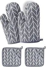 SHUNMAN Oven Mitts and Pot Holders, 4-Piece Set Oven Mitts and Potholders BBQ Gloves, Heat Resistant Silicone Oven Mitts for Baking Cooking Grilling Barbecue