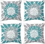 [Qahing] Pack of 4 Outdoor Waterproof Pillow Covers 18x18 Decorative Outdoor Throw Pillows Garden Square Cushion Cases for Patio Furniture, Couch, Tent Sunbrella, Bench, Teal Turquoise Grey