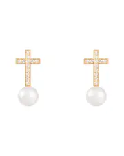 Splendid Pearls 14K 0.12 ct. tw. Diamond & 6-6.5mm Pearl Drop Earrings