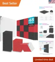 48 Pack Acoustic Foam Panels, 1" X 12" X 12" Upgraded Self-Adhesive Studio So...