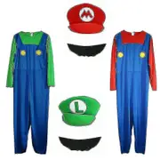 Mens Adult Super Mario And Luigi Fancy Dress Plumber Bros Halloween Costume Tw Red Mario S