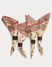 New In Box Double RL RRL Cream Red Bandana Napkin & Tooled Leather Slide Holders