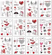 12 Sheets Waterproof Valentine'S Day Temporary Tattoo Stickers Couple Confession Love Stickers