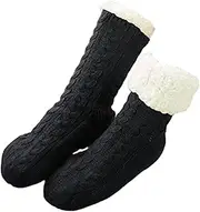[Generic] Winter Indoor Non Slip Thermal Socks Floor Socks Soft Thick for Ladies Girls Casual Plush Slipper Socks Leg Warmers for Home, Black