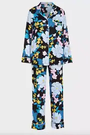 NEW PETER ALEXANDER GORGEOUS BLACK / FLORAL TOP + PANTS PJ SET M RRP$119 VISCOSE