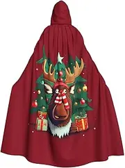 Funny Christmas Moose Print Hooded Grace Cloak For Women Men Halloween Cosplay Carnival Parties Themed Events, Black