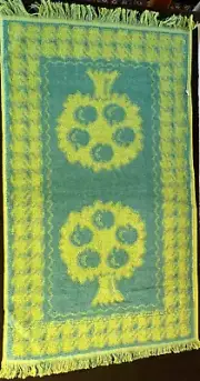 NWOT Vintage Large Kitchen Towel Mod Blue Green Reversible Apple Tree