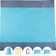 Beach Blanket 108"*118" Extra Large Double-Sided Waterproof Sandproof with 2 Pillows Beach Mat Quick Drying Lightweight with 4 Stakes&4 Corner Pockets for 1-8 Adults for Camping Picnic Hiking