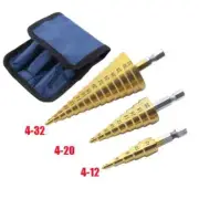3Pcs Straight Groove Step Drill Bit Titanium Cutter Core Cone Drill Tools Set