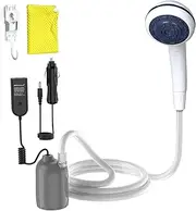 Portable 12V High Pressure Camp Shower Pump Compatible with Car Lighter Plug&PD fast charging portable power banks by USB-C,Outdoor Shower for Camping,RV (Grey-12V Car Lighter Plug)