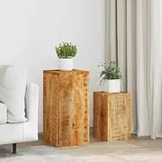 Indoor Outdoor Plant Stands 2 pcs Solid Mango Wood Tall Holder - Decorative Flower Rack Tier Shelves - Elegant Home Garden Decor Shelf, Unique Gift