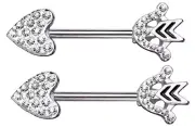 Nipple Ring CZ Paved Heart Arrow And Bow End Sold as a pair