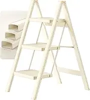 veiox 3 Step Ladder, Folding Step Stool with Wide Anti-Slip Pedal, Step Stools for Adults, Sturdy Steel Ladder, Step Ladders for Home, Kitchen, Office