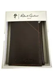 Robert Graham Trifold Brown with Orange Stitch Men's Wallet NEW MSRP $78