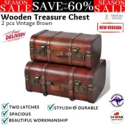 2x Wooden Treasure Chests Vintage Brown Storage Box Organiser Case Trunck Brown