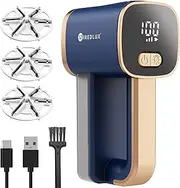 WiredLux Electric Lint Remover - Rechargeable Fabric Shaver for Clothes & Furniture - Adjustable 3-Speed, 6-Leaf Blade, LED Light, USB Charging - Debobbler with Dual Protection (Cobalt Blue/Copper)
