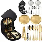 Steak Knife Dinnerware Set Fork Spoon Plate Slicer Cut Stainless Steel Portable