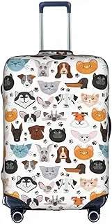 [pvinnk] Cat and Dog Faces Bulldog Beagle Labrador Print Protective Luggage Cover Elastic Washable Suitcase Travel Gear Protector, White, Small