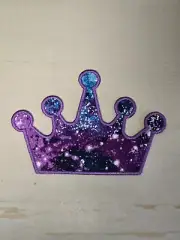 Purple Galaxy Princess Crown 5 inch Iron on Embroidered Applique Patch