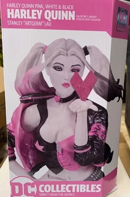 HARLEY QUINN PINK WHITE & BLACK VALENTINE'S DAY ARTGERM STATUE SEALED 2019 DC