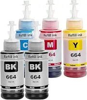 SHUOLEI 664 T664 Ink Compatible with T664 Refill Ink Bottles Work with EcoTank ET-2650 ET-2500 ET-2550 ET-2600 ET-4500 ET-14000 L100 L110 L120 L200 L210 L300 L350 L355 L550 L555 Printer(5-Pack)