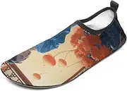 [BTCOWZRV] Water Shoes for Women Men Oriental Lady and Flowers Water Sports Shoes Slip-on Breathable Lightweight Athletic Aqua Sock