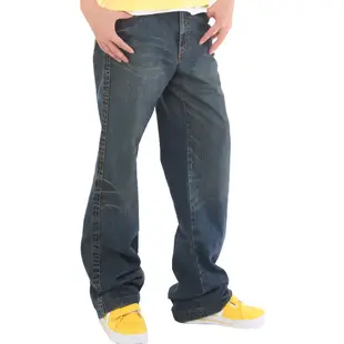 【BOBSON】男款貓鬚大直筒牛仔褲(藍53)
