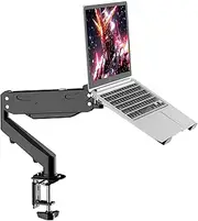 Pholiten Laptop Desk Mount with Gas Spring Arm, 2 in 1 Monitor Laptop Stand for 12-17 inch Notebook and 13-32 inch Computer Screen,Holds 22lbs. Full Motion Monitor Laptop Stand Mount with Vented Tray
