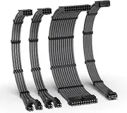 EZDIY-FAB 12VHPWR PSU Cable Extension Kit,16AWG PCIE 5.0 Power Supply Cable Extension- 1x 24 Pin ATX /2X 8Pin (4+4) EPS / 1x12+4 Pin GPU,Sleeve Cable 300MM with Combs-Carbon